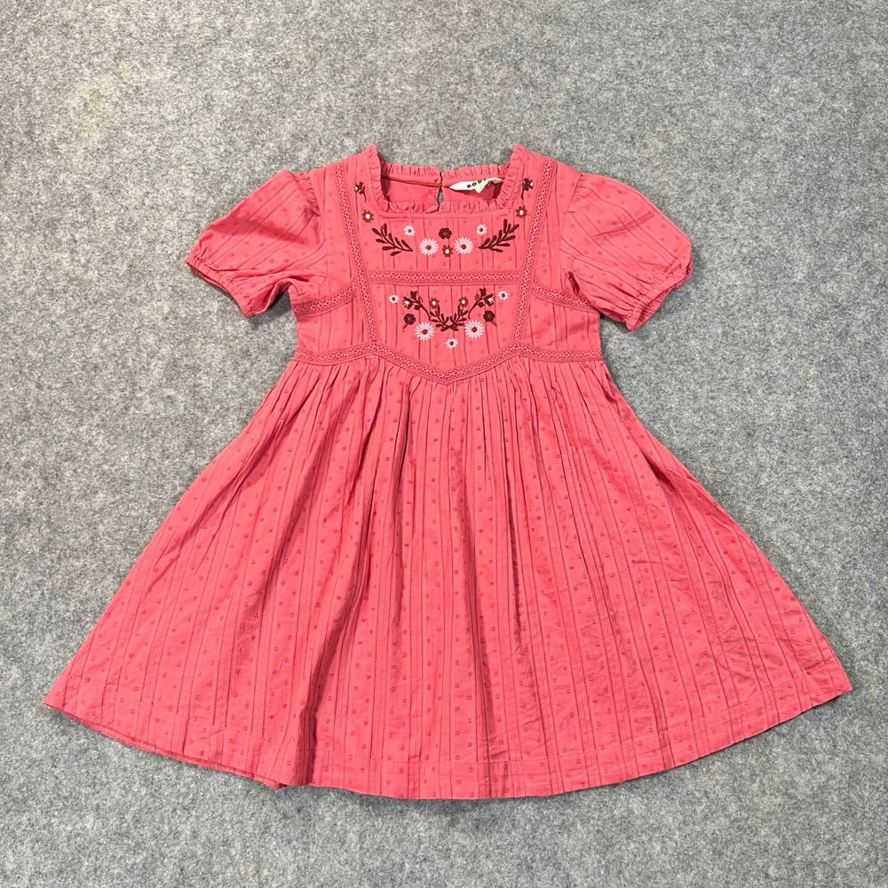 Mini Boden Dress Girls 7-8 Pink Floral Embroidered Dobby Cotton Short Sleeve